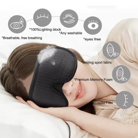 Mascarilla para dormir transpirable, memoria de fibra de carbono de bambú negro.