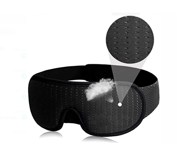 Mascarilla para dormir transpirable, memoria de fibra de carbono de bambú negro.